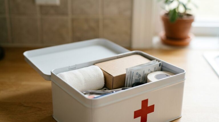 first-aid kit with 12 essential supplies for the home